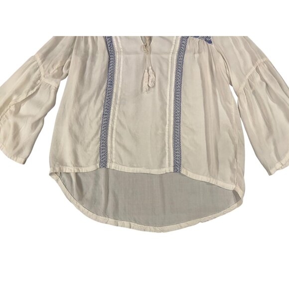 Billabong Shirt Womens Medium White Blue Embroidered Boho Peasant Tassel Tunic - Picture 3 of 12